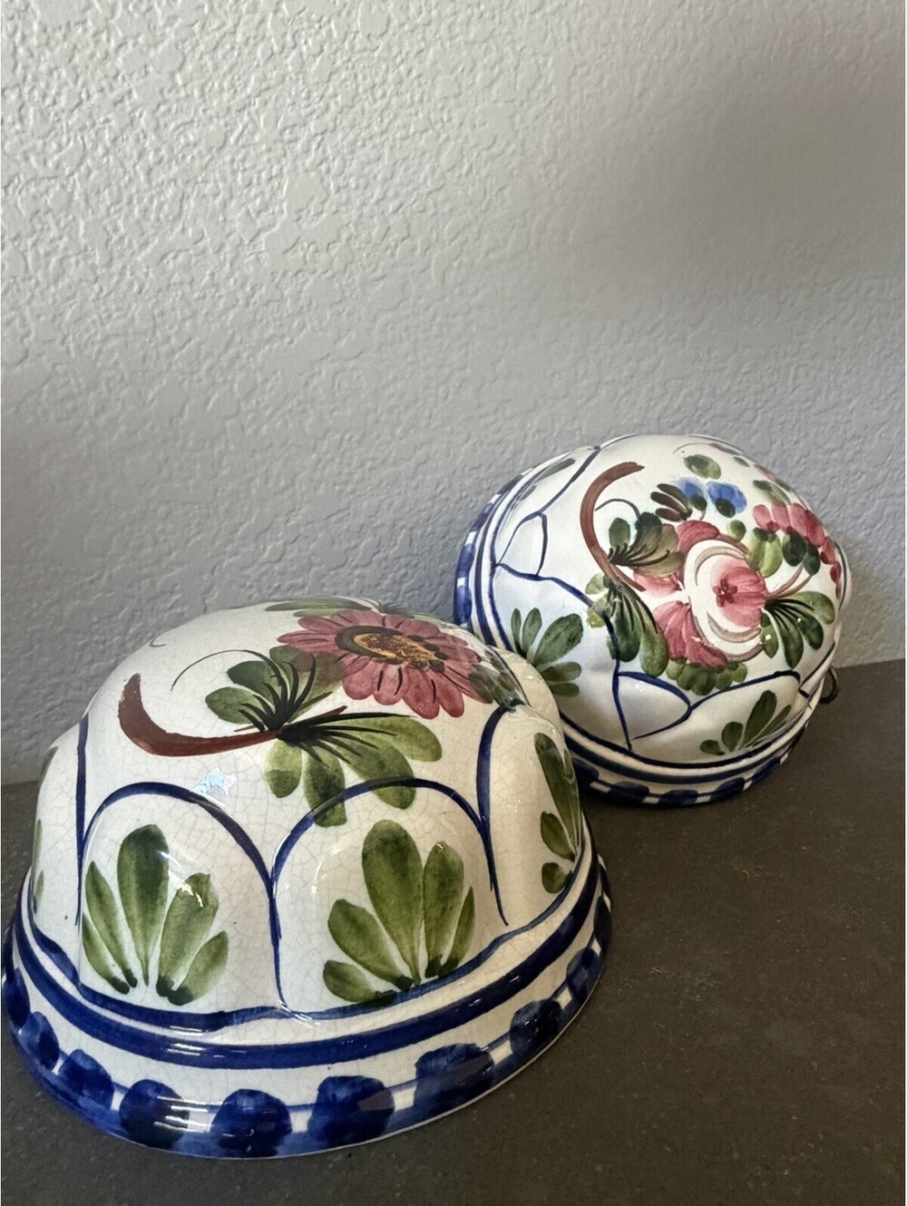 2 Vintage ABC Bassano Ceramic Hand Painted Bowl Molds Wall Hanging Made in Italy